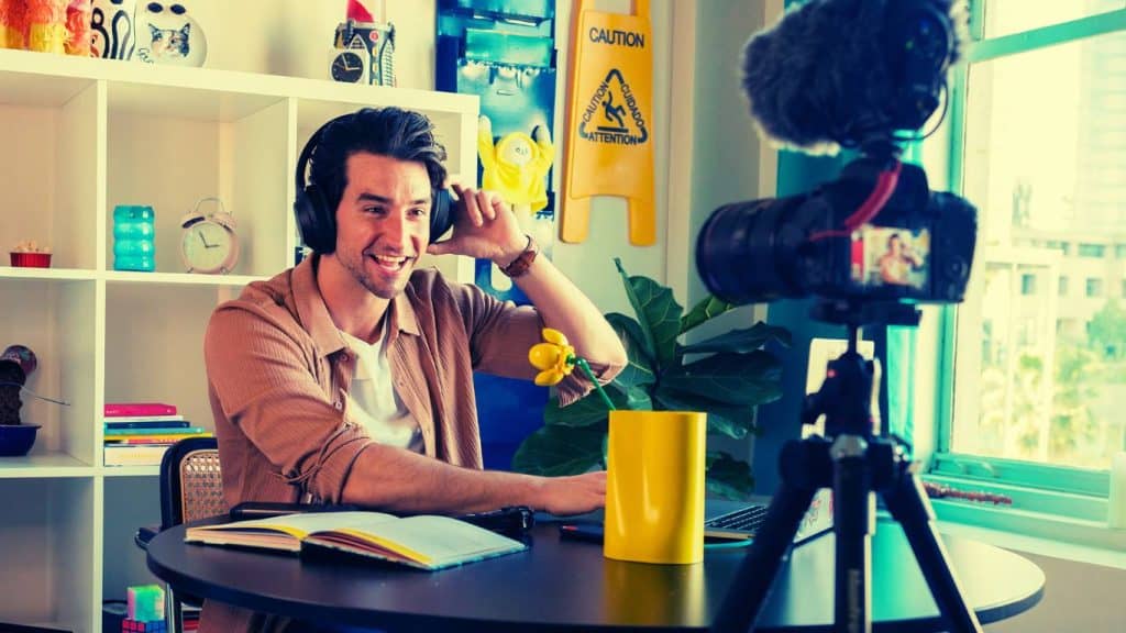 A podcaster at work